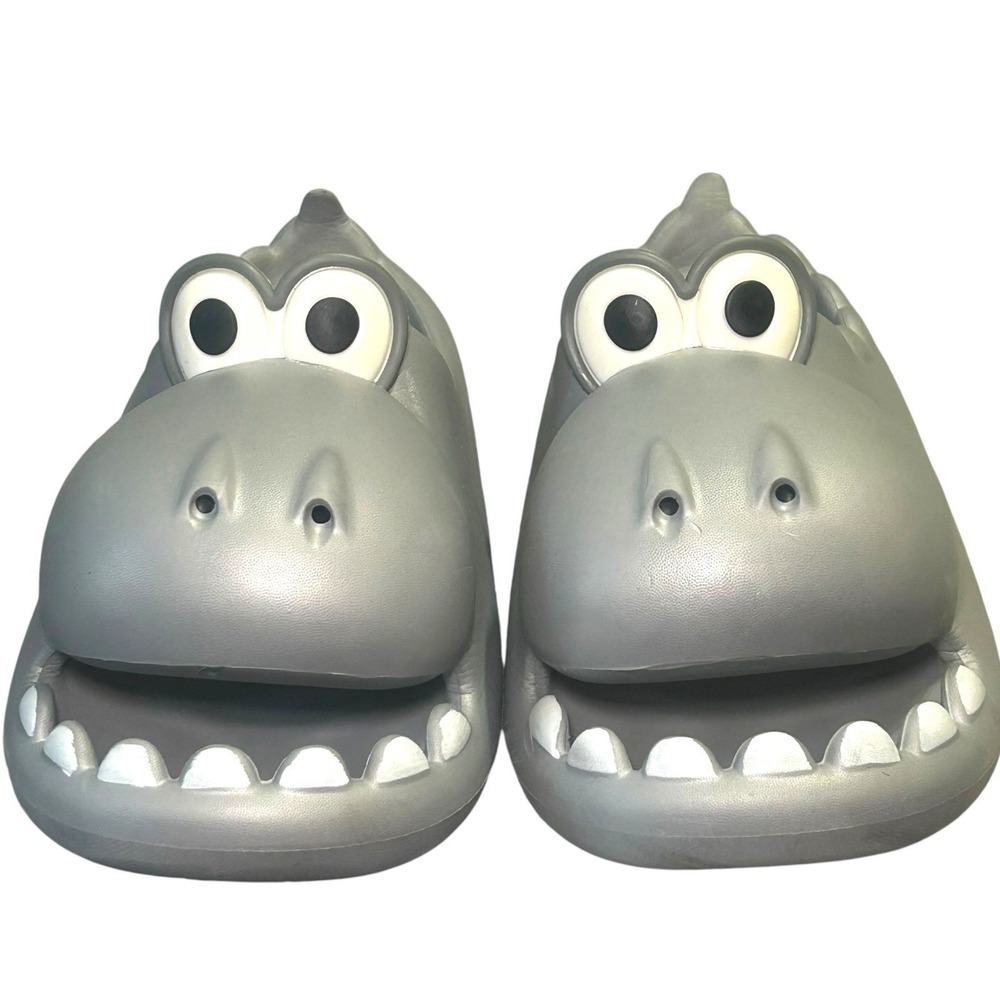 Cute 3D Dinosaur Novelty Foam Slides - Grey (Adult Size EU 44-45 / US Men 10-11)